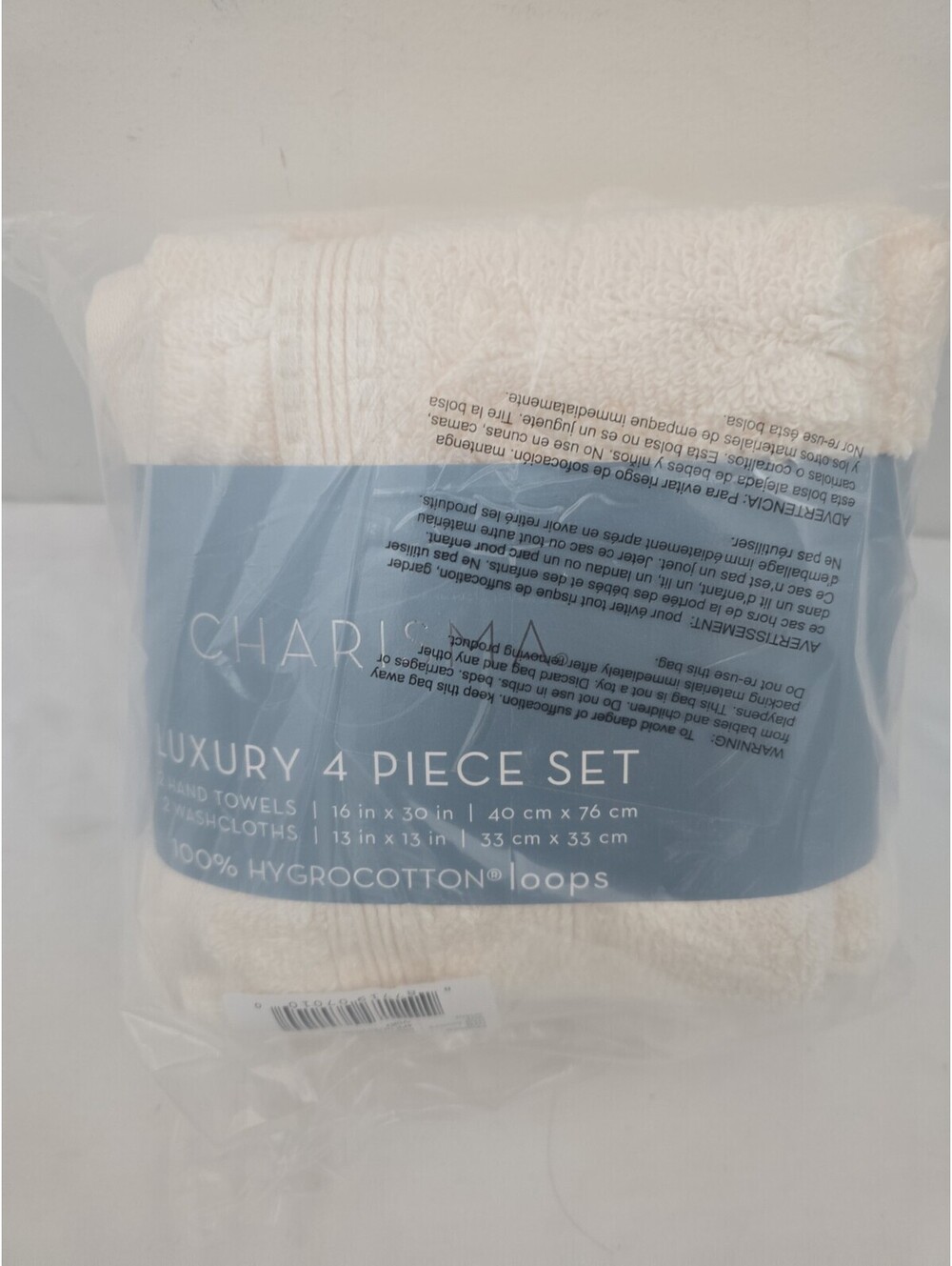 Charisma 100% Hygrocotton Ivory 4-Piece Towel Set Hand Towels Washcloths